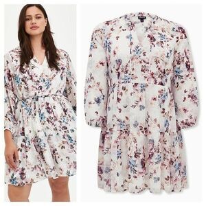 Torrid Ivory Floral Chiffon Clip Dot Skater Dress